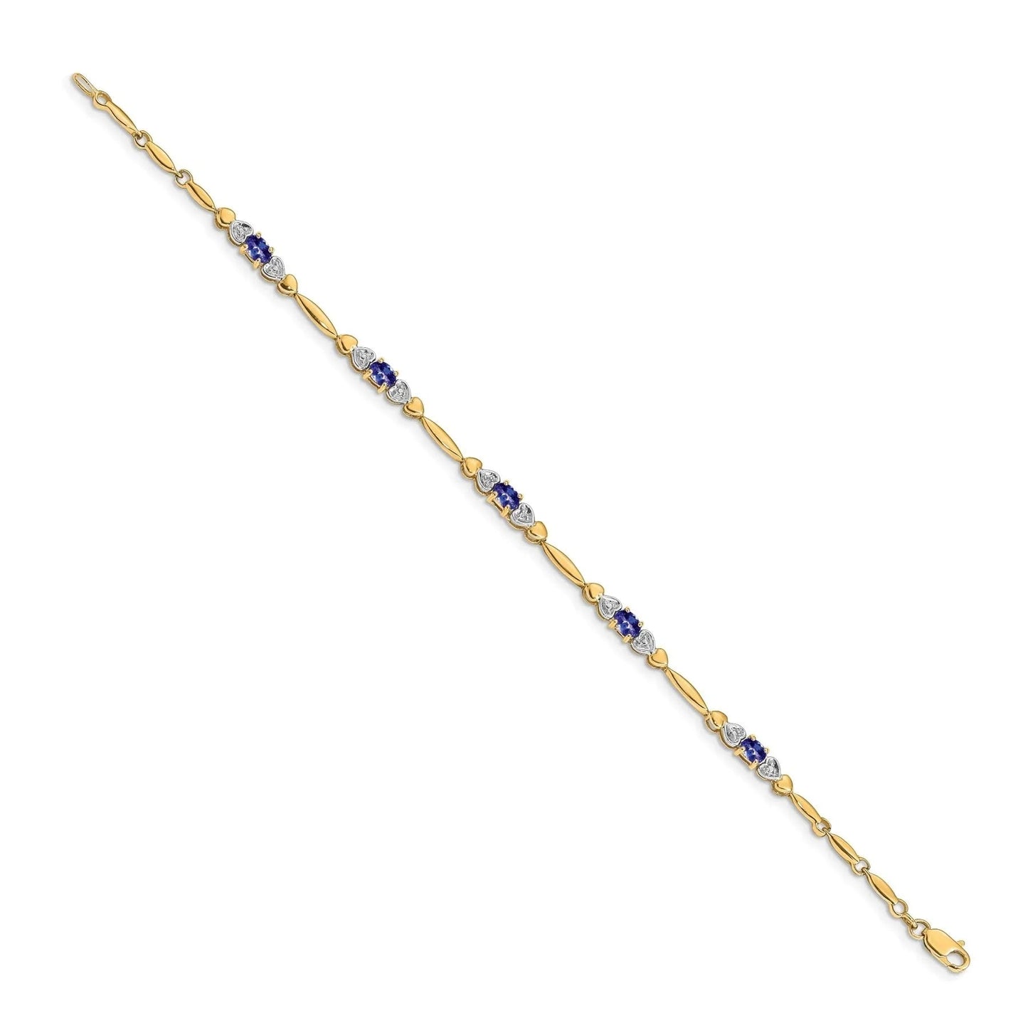 Genuine Purple Tanzanite 14K Yellow Gold Heart Bracelet