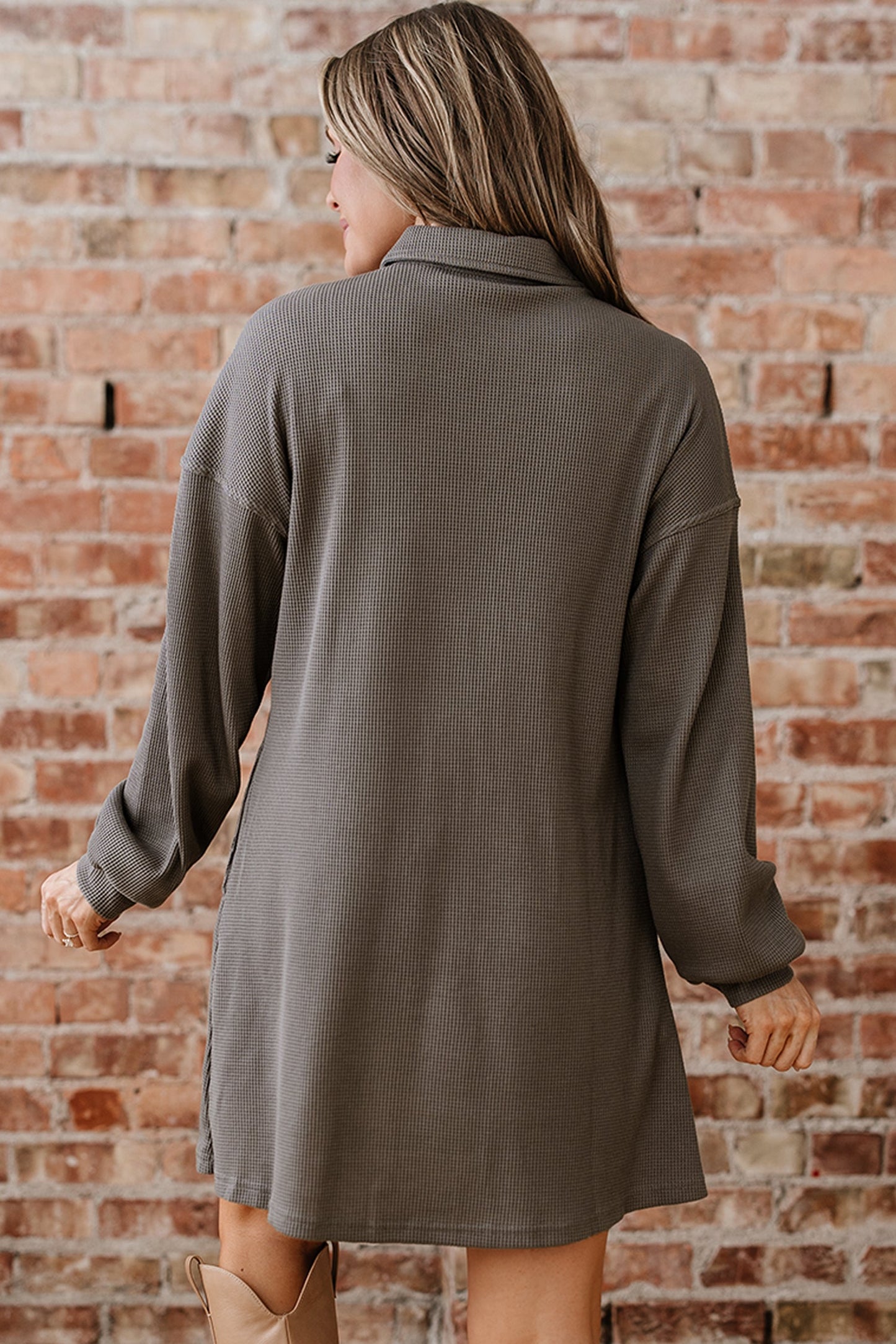 Threaded Pear Viviana Taupe Waffle Knit Shirt