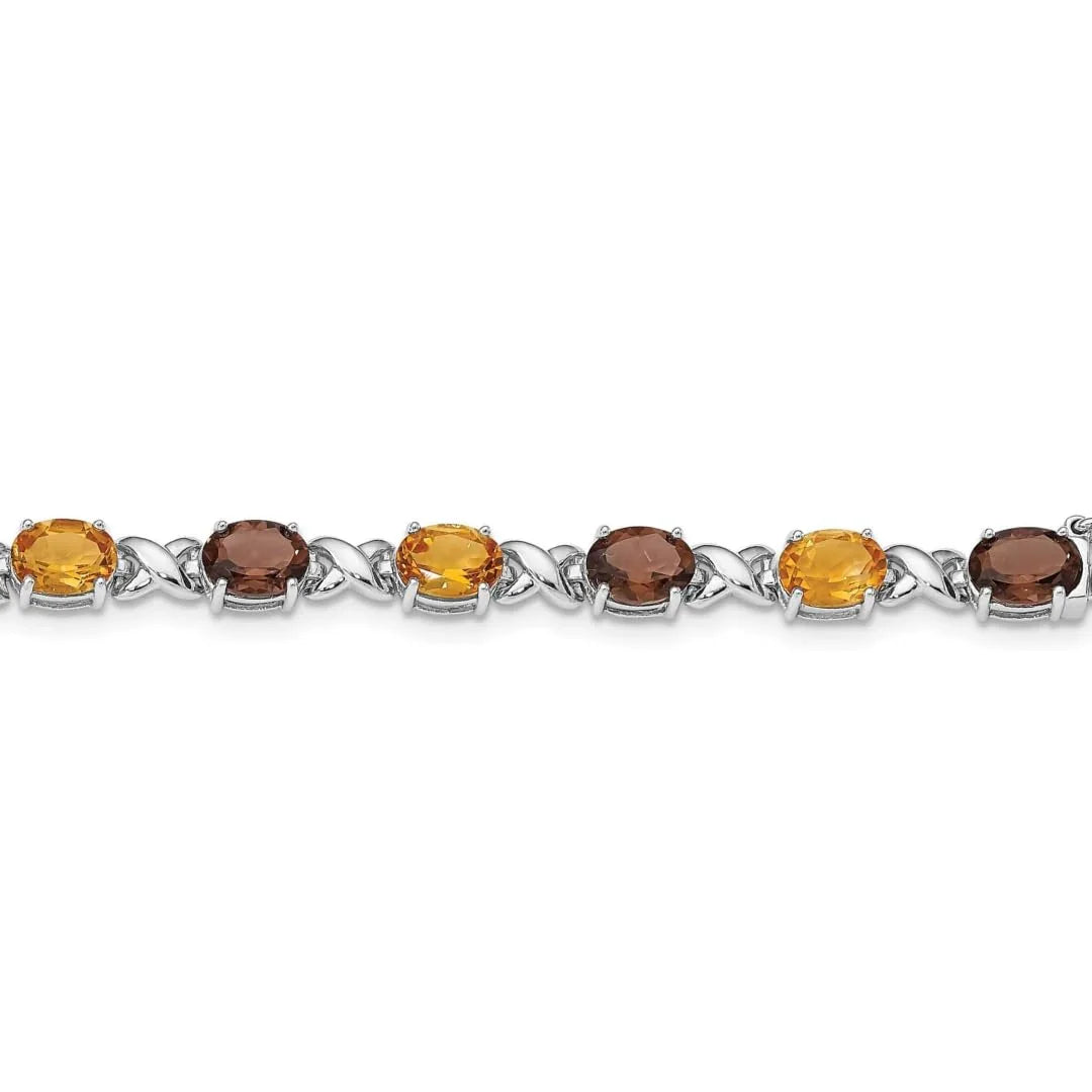 Genuine Multistone Sterling Silver Link Bracelet