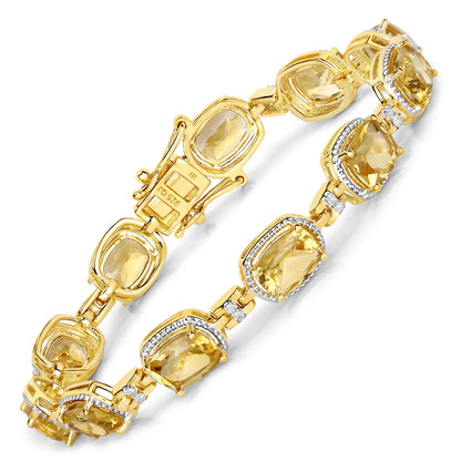 Cushion Yellow Citrine & Diamond Prong Silver Tennis Bracelet