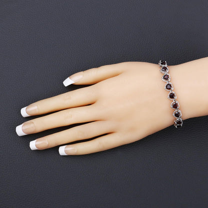 10.50 Ct Heart Red Garnet Prong Sterling Silver Tennis Bracelet