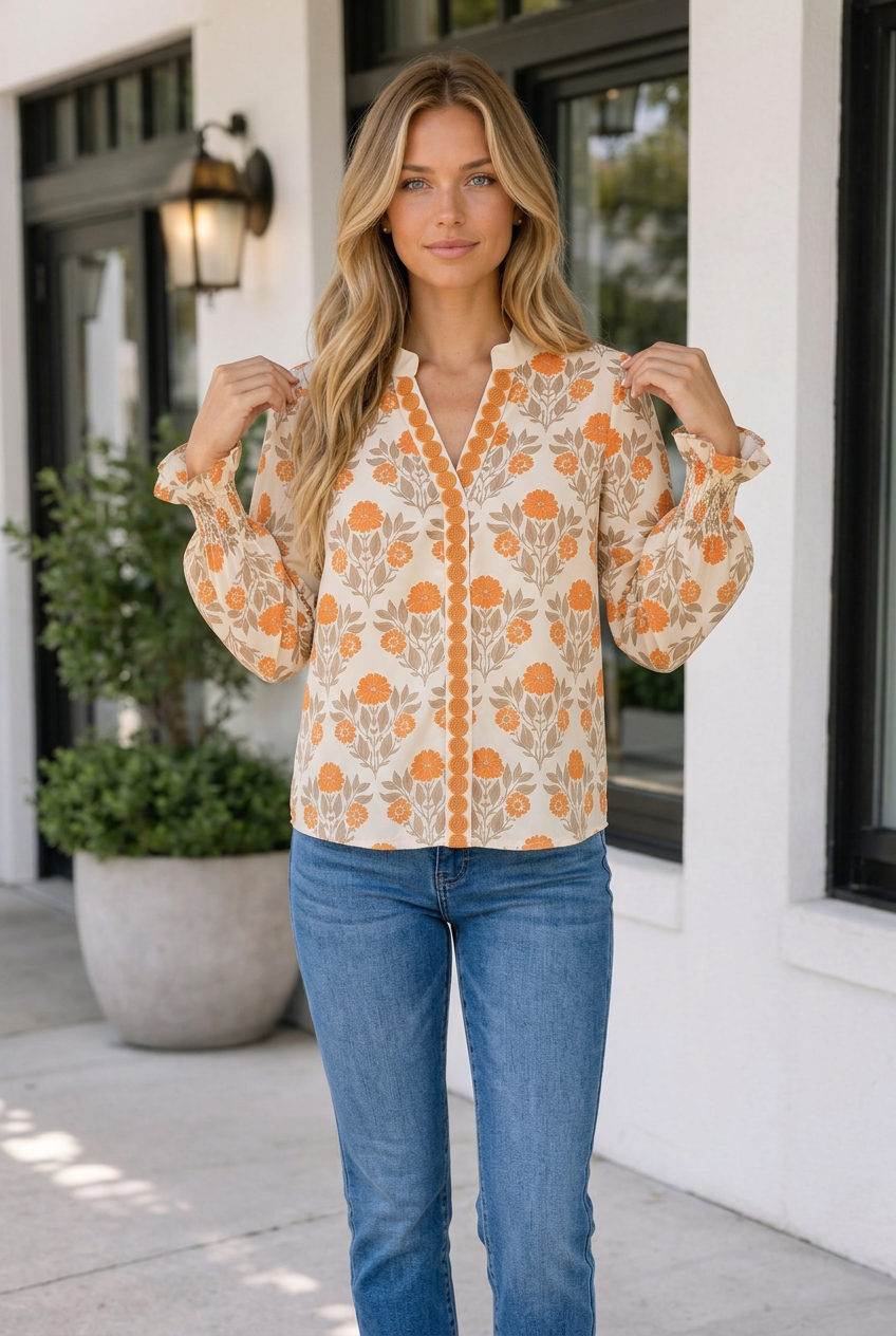 Threaded Pear Piper Long Sleeve Blouse Long Sleeve Top