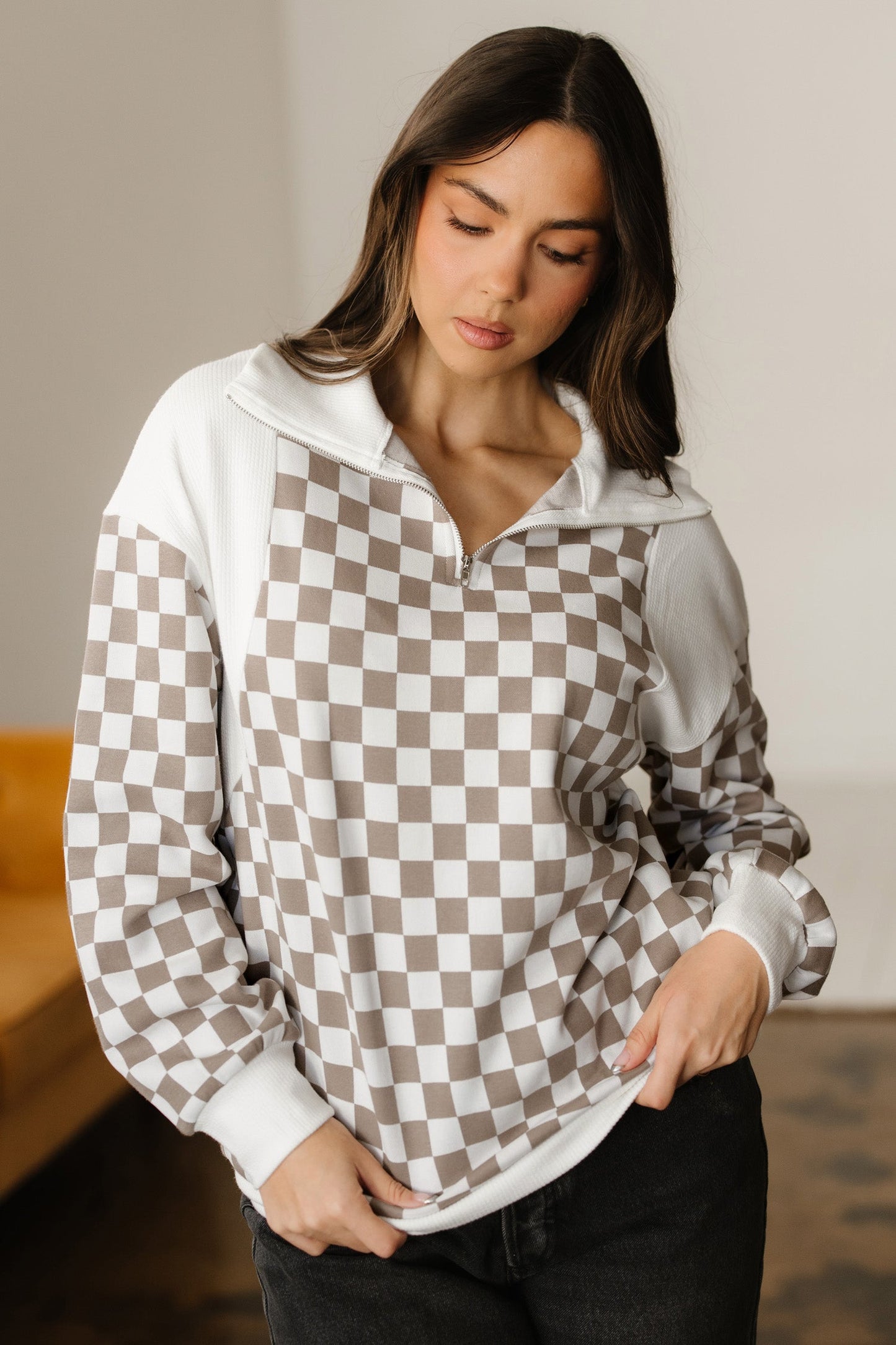 Threaded Pear Rosalia Ribbed Patchwork Loose Sweatshirt