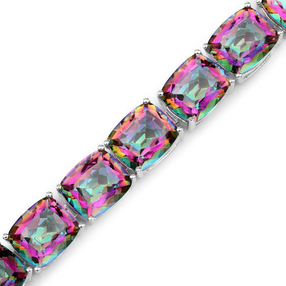 75.20 Cttw Cushion Rainbow Quartz Prong Silver Tennis Bracelet