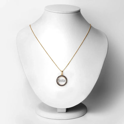 Round Blue Sapphire Prong Gold Plated Silver Mom Circle Pendant Necklace