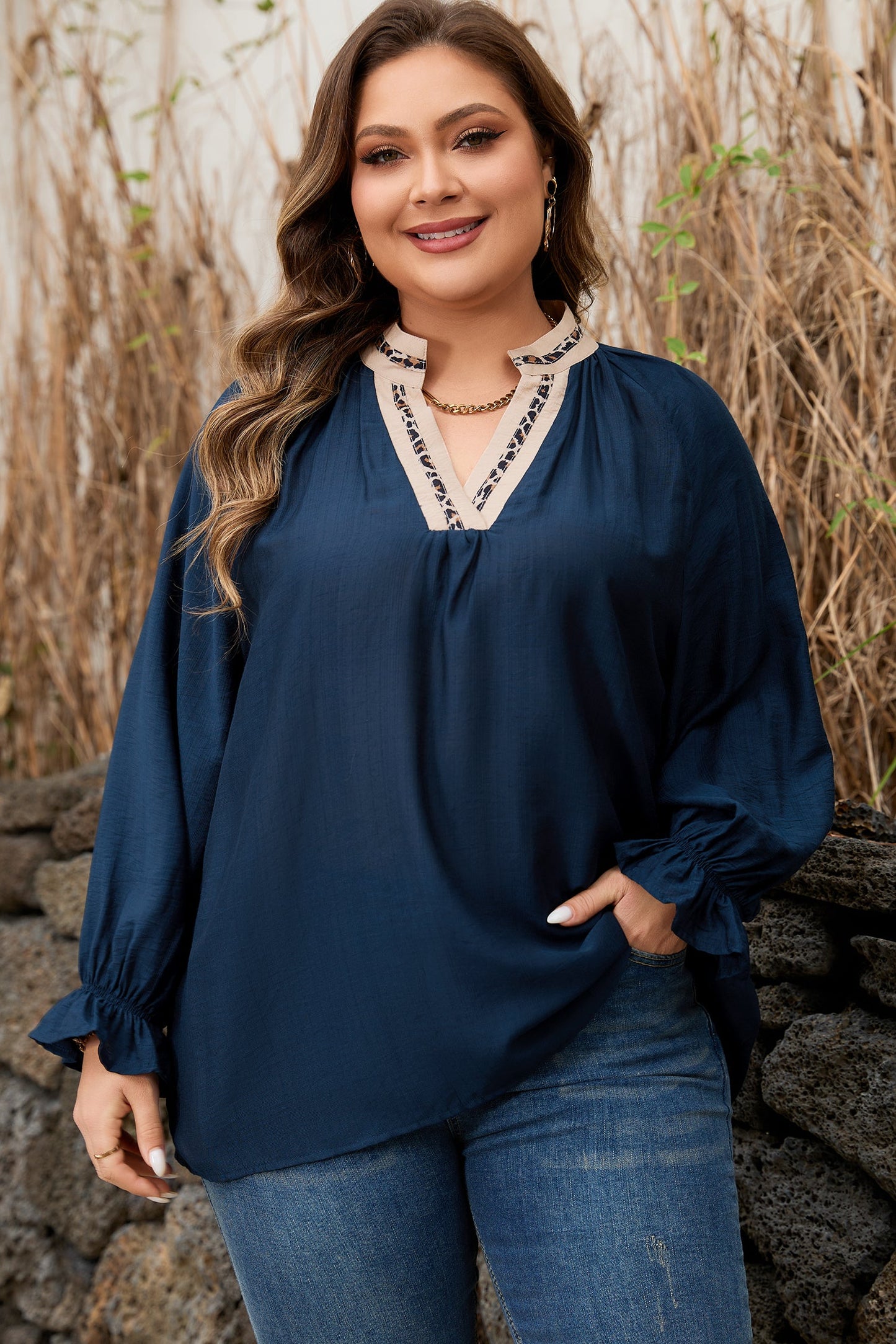 Threaded Pear Katelyn Long Flounce Sleeve PLUS Blouse
