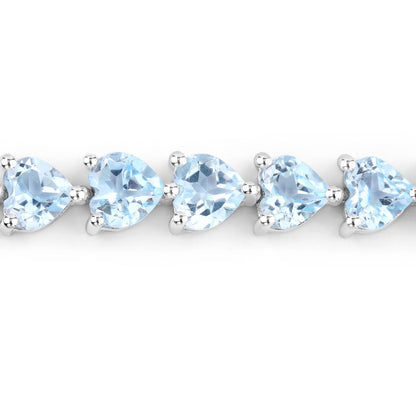 Heart Sky Blue Topaz Prong Silver Tennis Bracelet