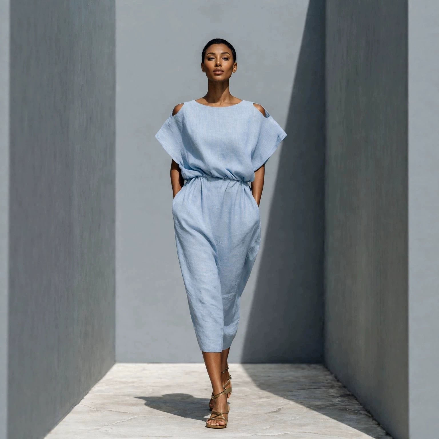 batwing off the shoulder dress Women's Batwing Sleeve Off-Shoulder Elastic Waist Maxi Dress Sky Blue / L