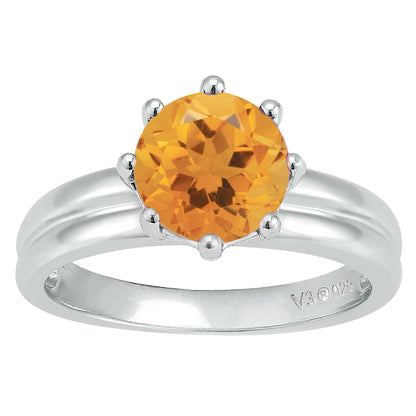 Sterling Silver 1.50 CTTW Round Shape Natural Citrine Solitaire Ring for Women