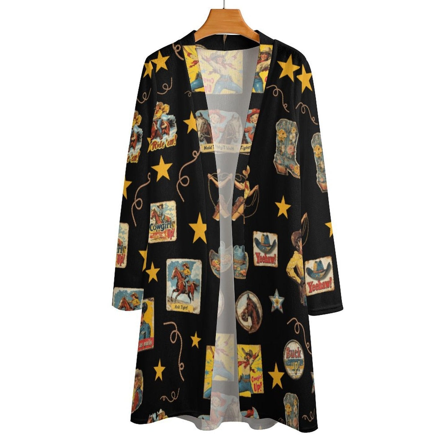 Baha Ranch Vintage Cowgirl Collage Western Lightweight Cardigan
