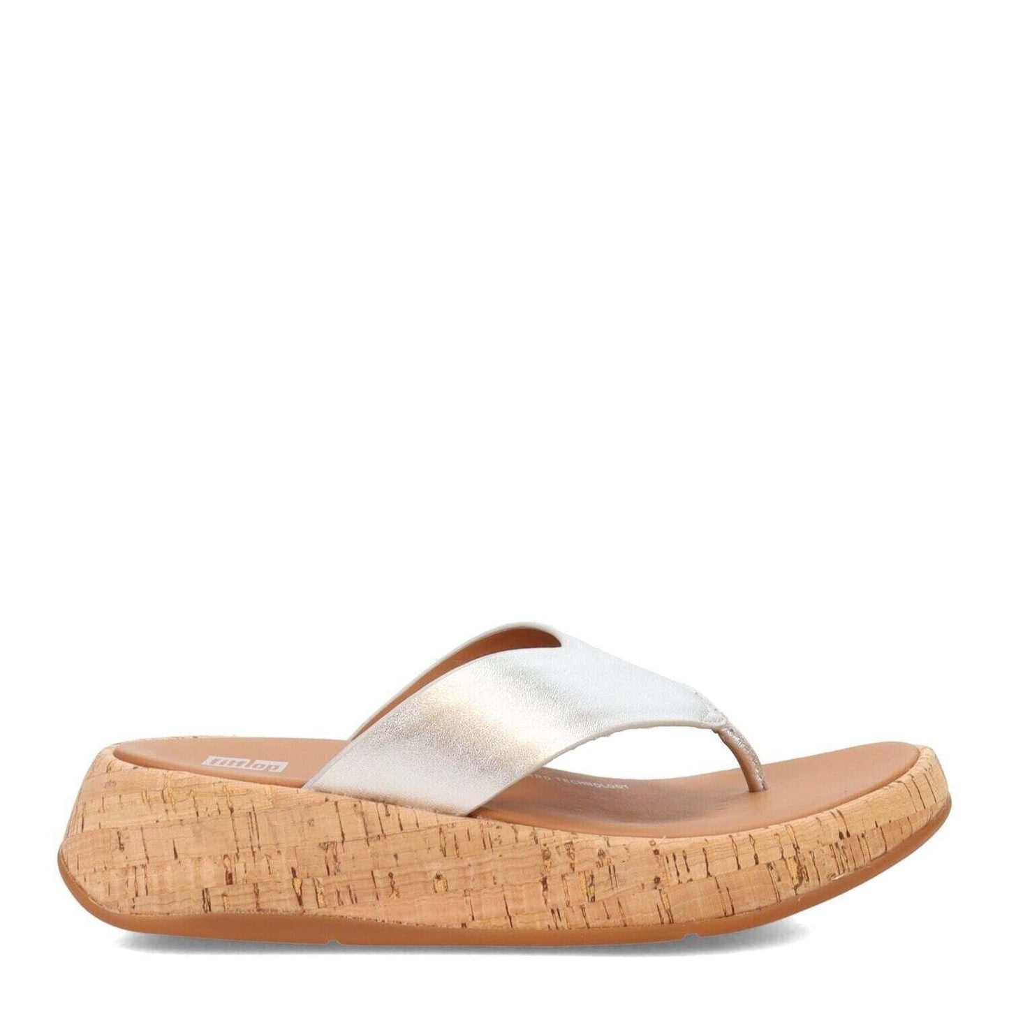 FitFlop F Mode Cork Flatform Toe Post Women's Slides — Silver Leather