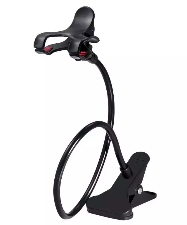 Prime Goods Universal Lazy Mobile Phone Gooseneck Stand Holder Flexible Bed Desk Table Clip - Black