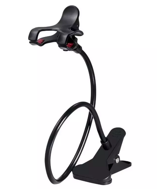 Prime Goods Universal Lazy Mobile Phone Gooseneck Stand Holder Flexible Bed Desk Table Clip - Black