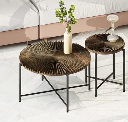 Radial - Pattern Coffee and End Table Set Waterproof Cover, Distressed Cylindrical Design (Set of 2)
