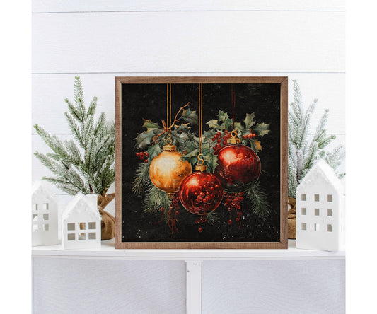 Kendrick Home Three Ornaments With Holly Black