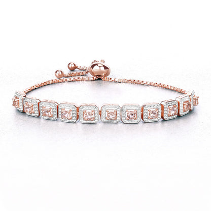 Round Pink Morganite 18k Rose Gold Over Silver Bolo Adjustable Bracelet