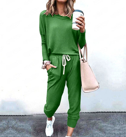 Women's Long Sleeve T-Shirt & Pencil Pants Set – Loose Fit, Striped & Solid