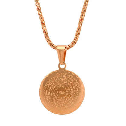 Our Father Prayer Round Pendant With Simulated Diamonds