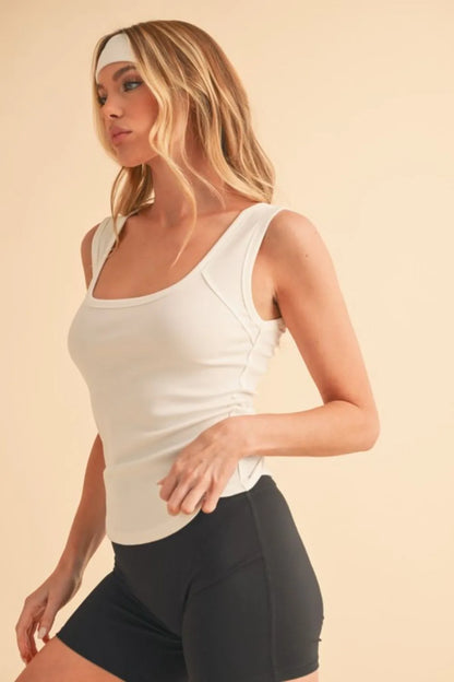 Aemi+Co Square Neck Wide Strap Tank with Side Step Hem