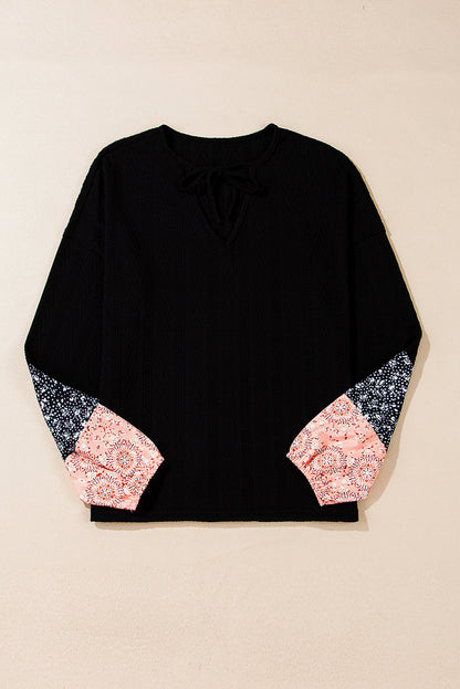 Threaded Pear Poppy Textured Knit Drawstring Blouse