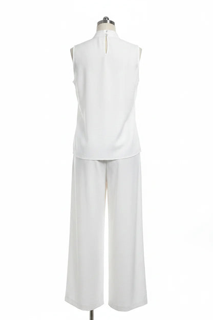 Women's Linen-Style Two-Piece Set – V-Neck Top & Wide-Leg Pants