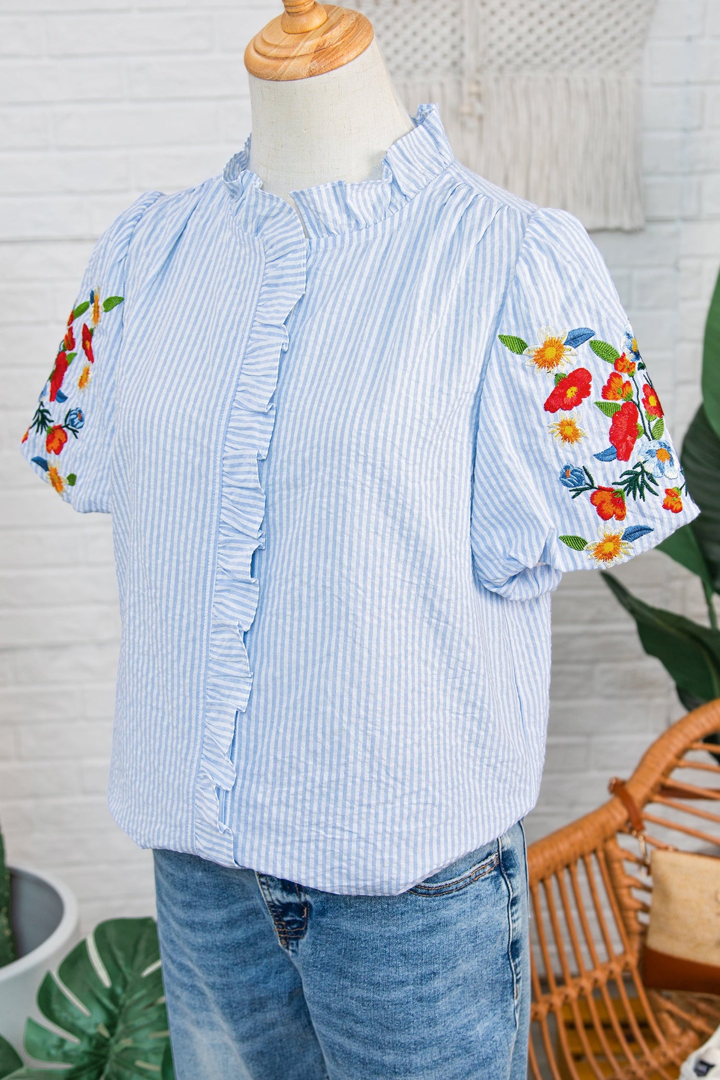 Threaded Pear Ruthie Sleeve Ruffle Trim Shirt
