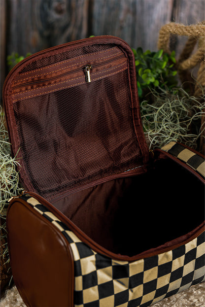 Threaded Pear Black Checkered Zipper Makeup Bag