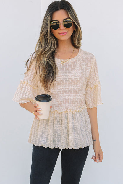 Threaded Pear Oaklyn Textured Ruffled Short Sleeve Blouse