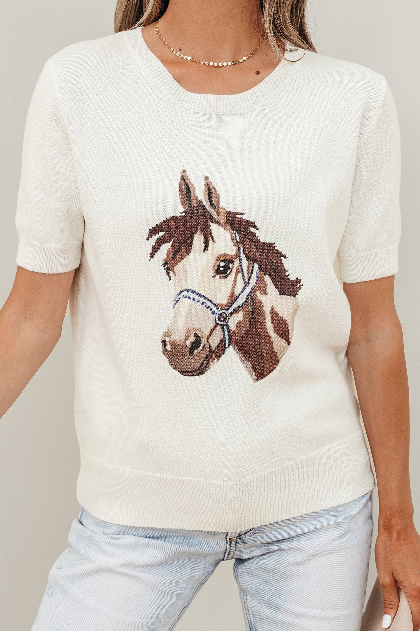 Threaded Pear Regina Printed Short Sleeve Sweater