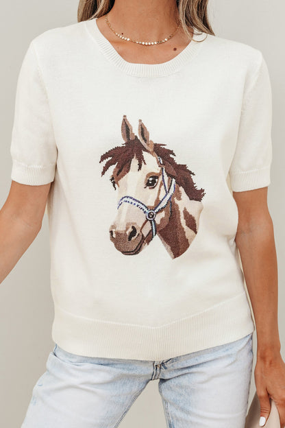 Threaded Pear Regina Printed Short Sleeve Sweater