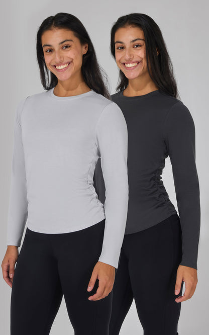 2 PK Side Ruched Long Sleeve Top