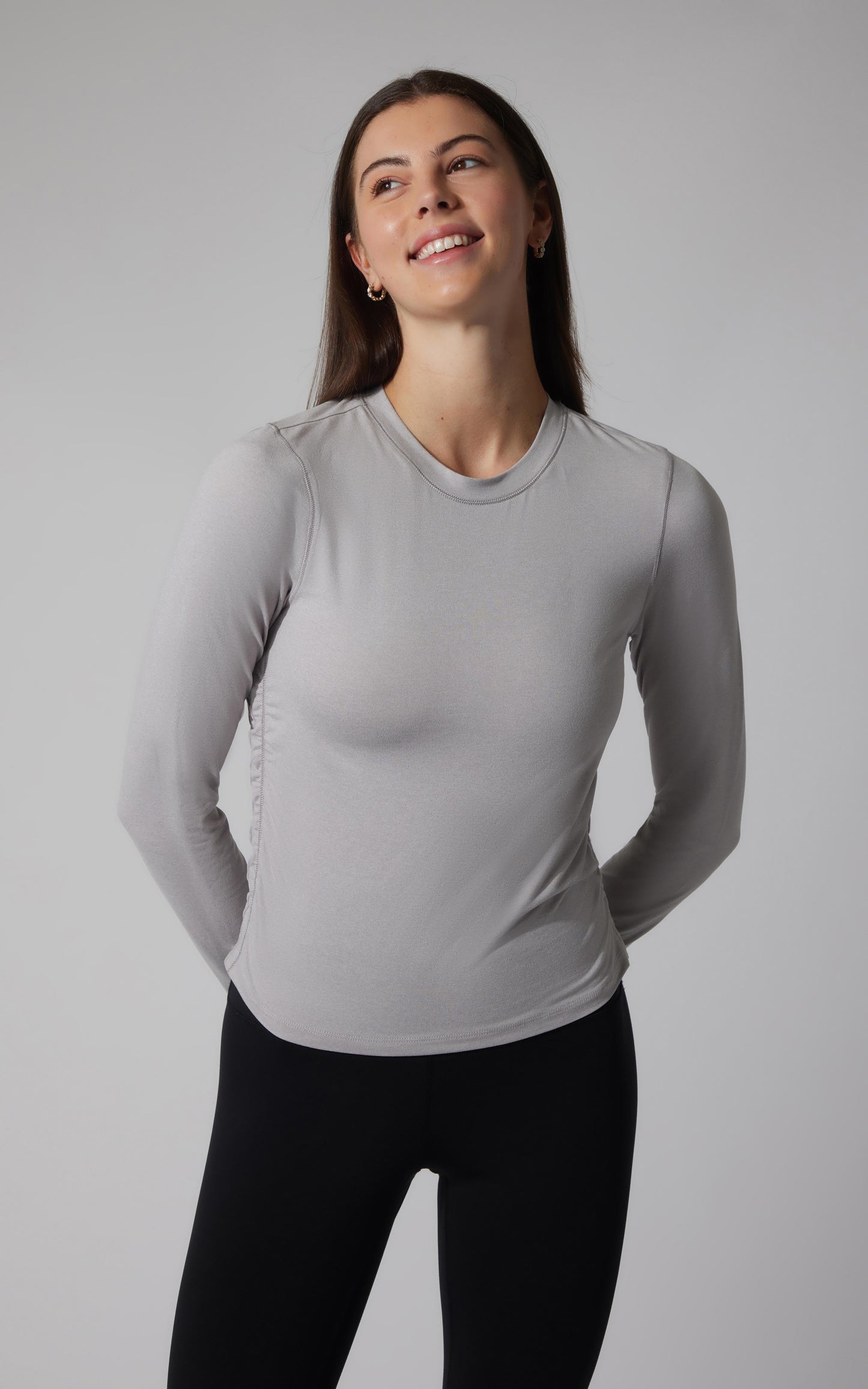 2 PK Cationic Jersey Crew Neck Top with Side Ruching and Everyday Crew Neck Top