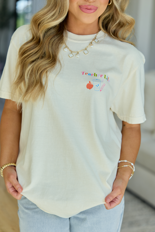 Checkered Teacher Life Multi Ivory Graphic Tee