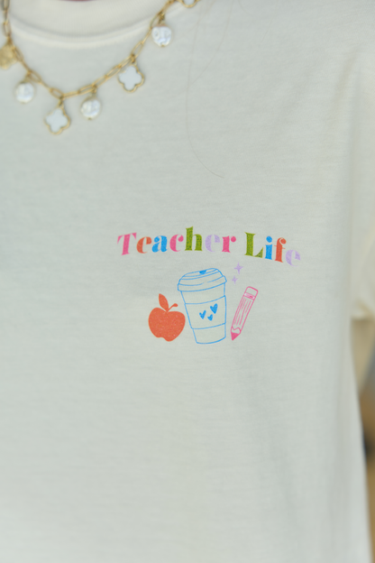 Checkered Teacher Life Multi Ivory Graphic Tee
