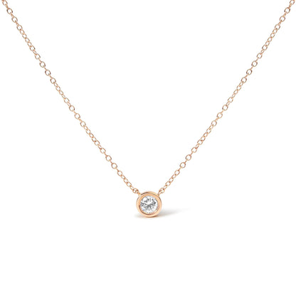 10K Rose Gold 1/5 Carat Round Brilliant-Cut Diamond Modern Bezel-Set Solitaire 16"-18" Pendant Necklace (H-I Color, SI2-I1 Clarity)