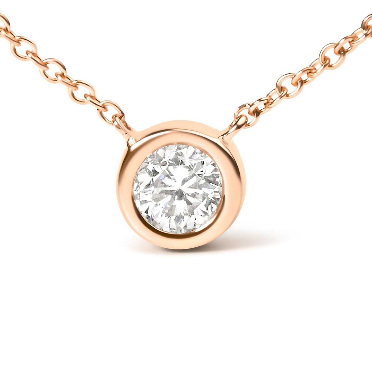 10K Rose Gold 1/5 Carat Round Brilliant-Cut Diamond Modern Bezel-Set Solitaire 16"-18" Pendant Necklace (H-I Color, SI2-I1 Clarity)