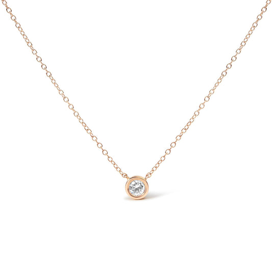 10K Rose Gold 3/10 Carat Round Brilliant-Cut Diamond Modern Bezel-Set Solitaire 16"-18" Pendant Necklace (H-I Color, SI2-I1 Clarity)