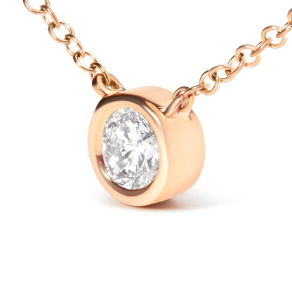 10K Rose Gold 3/10 Carat Round Brilliant-Cut Diamond Modern Bezel-Set Solitaire 16"-18" Pendant Necklace (H-I Color, SI2-I1 Clarity)
