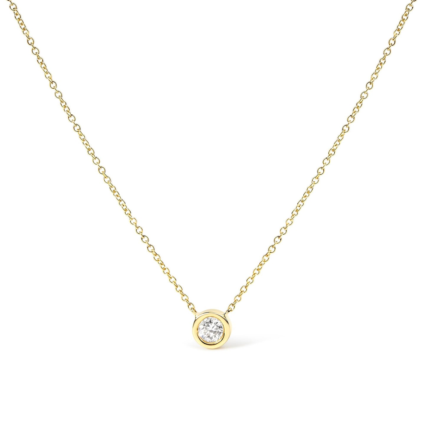 10K Yellow Gold 3/10 Carat Round Brilliant-Cut Diamond Modern Bezel-Set Solitaire 16"-18" Pendant Necklace (H-I Color, SI2-I1 Clarity)