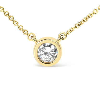10K Yellow Gold 3/10 Carat Round Brilliant-Cut Diamond Modern Bezel-Set Solitaire 16"-18" Pendant Necklace (H-I Color, SI2-I1 Clarity)
