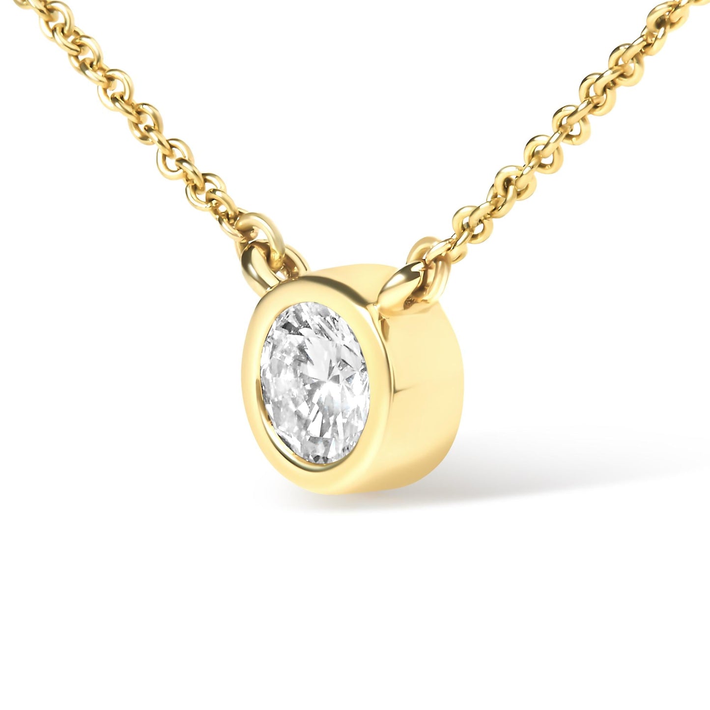 10K Yellow Gold 3/10 Carat Round Brilliant-Cut Diamond Modern Bezel-Set Solitaire 16"-18" Pendant Necklace (H-I Color, SI2-I1 Clarity)