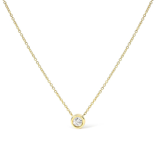 10K Yellow Gold 1/2 Carat Round Brilliant-Cut Diamond Modern Bezel-Set Solitaire 16"-18" Pendant Necklace (H-I Color, SI2-I1 Clarity)