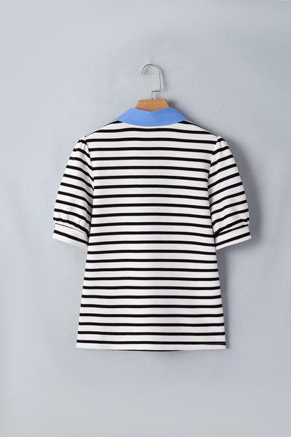 Threaded Pear Lina Block Polo Collar Blouse