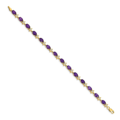 Genuine Purple Amethyst 14K Gold Floral Bracelet