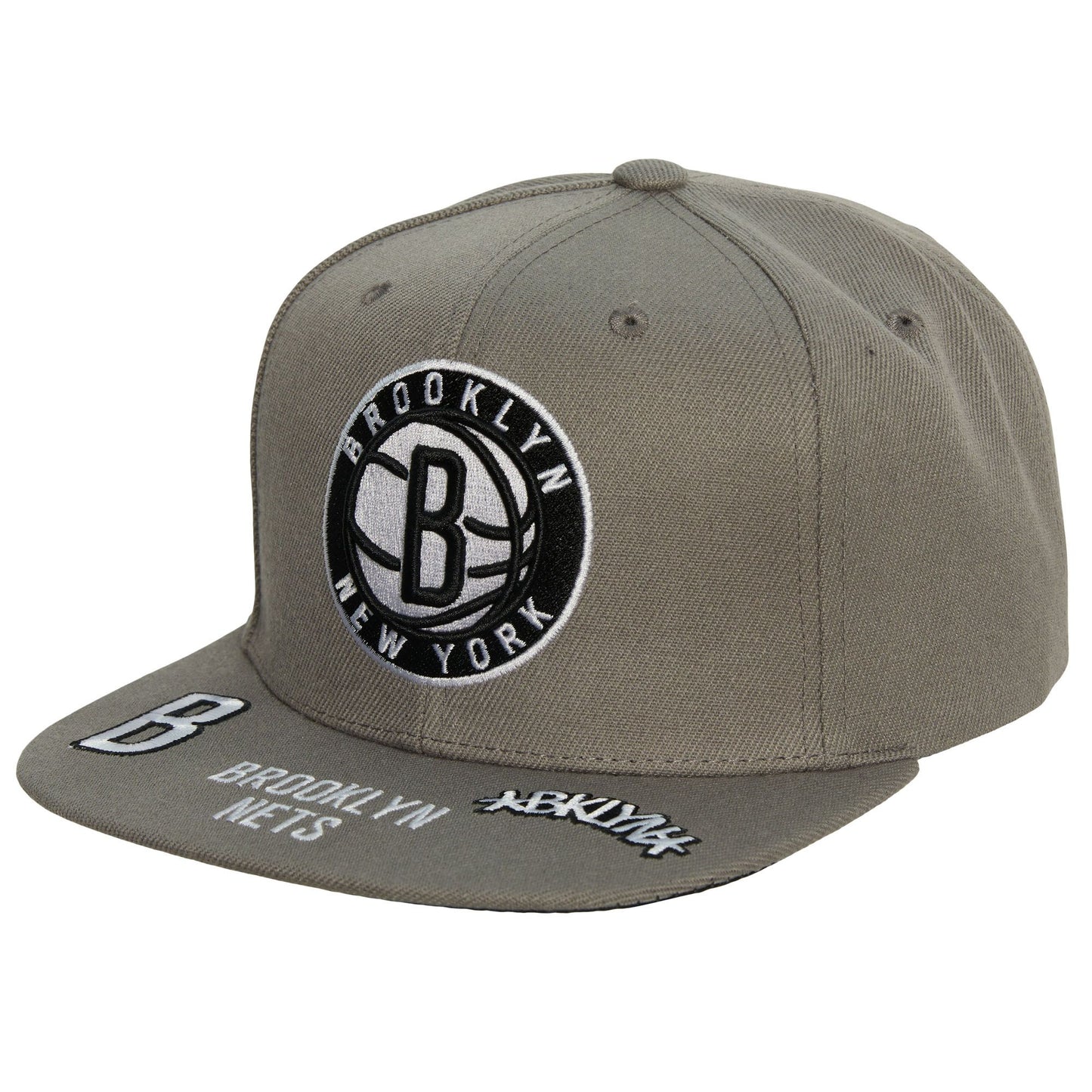 Men's Mitchell & Ness NBA Front Face Snapback Nets - Grey