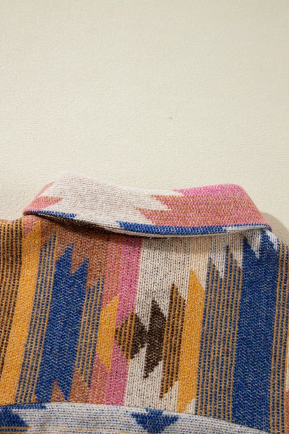 Threaded Pear Laney Aztec Print Up Shacket