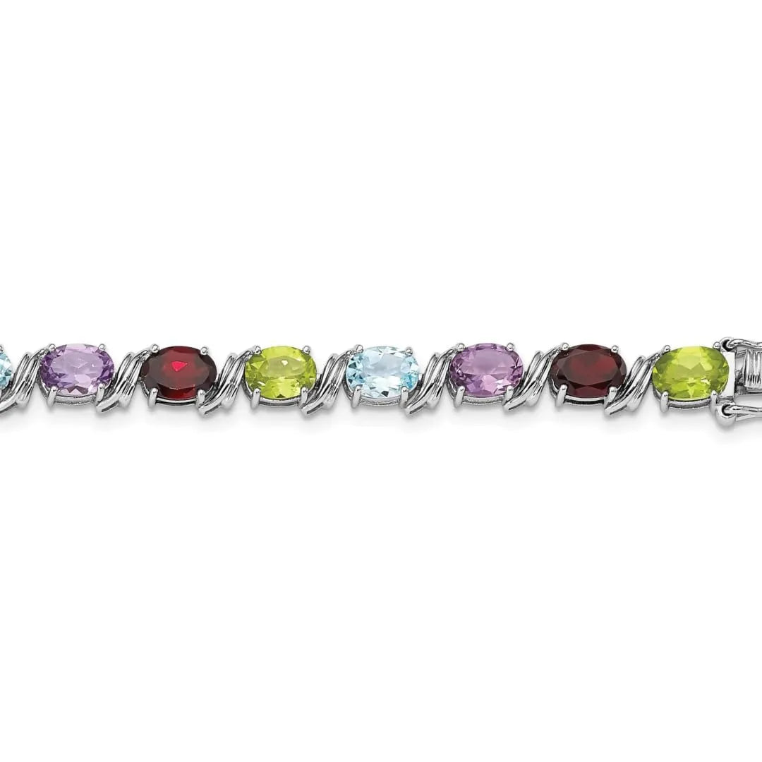 Genuine Multiple Gemstone Link Bracelet Silver