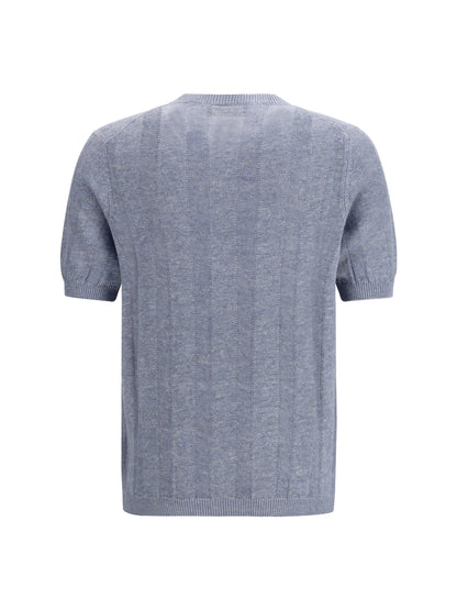 Short-Sleeve Knitted Top Linen-Blend