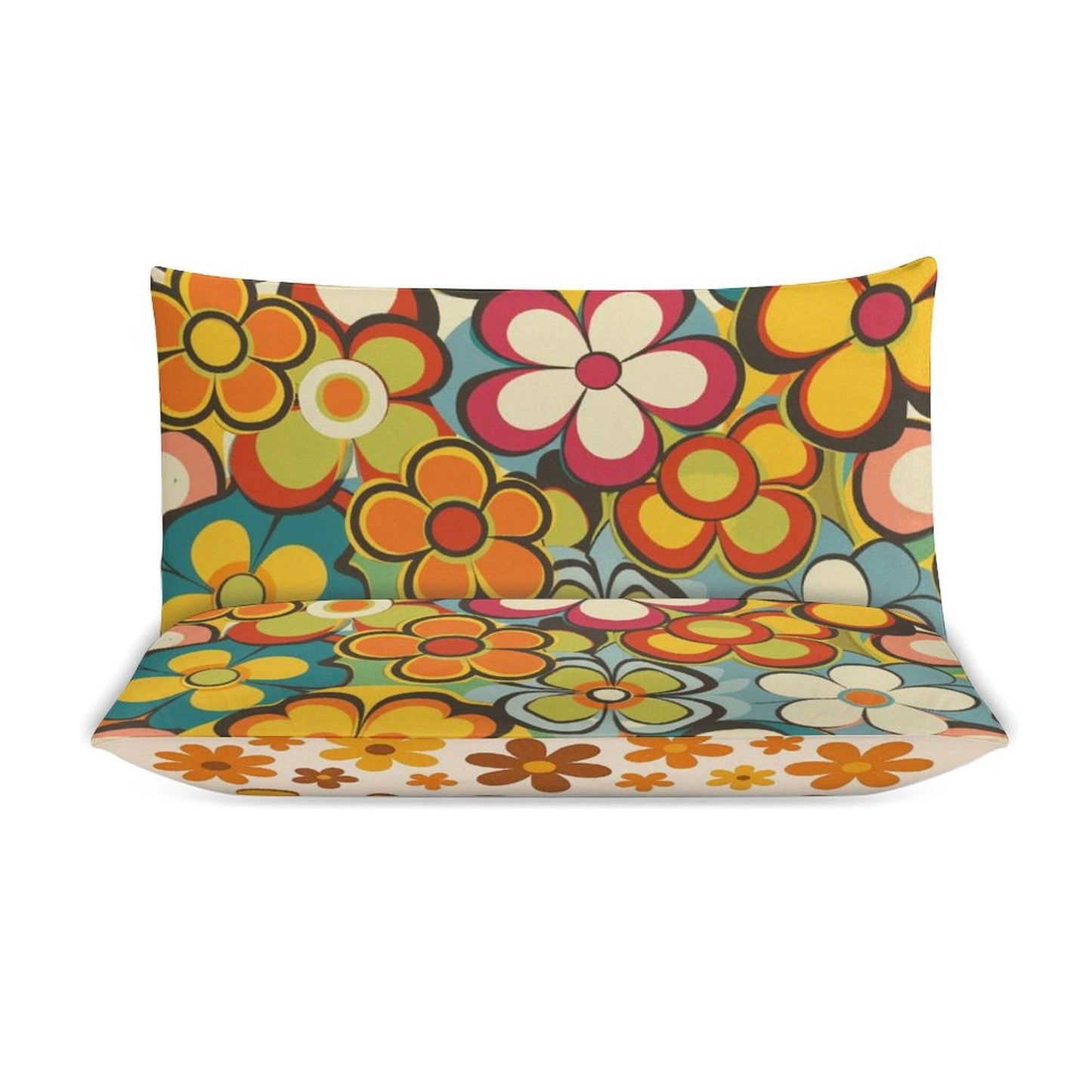 Groovy Floral Hippie Reversible 3-Piece Bedding Set (1 Duvet Cover + 2 Pillow Shams) – 102"×90"