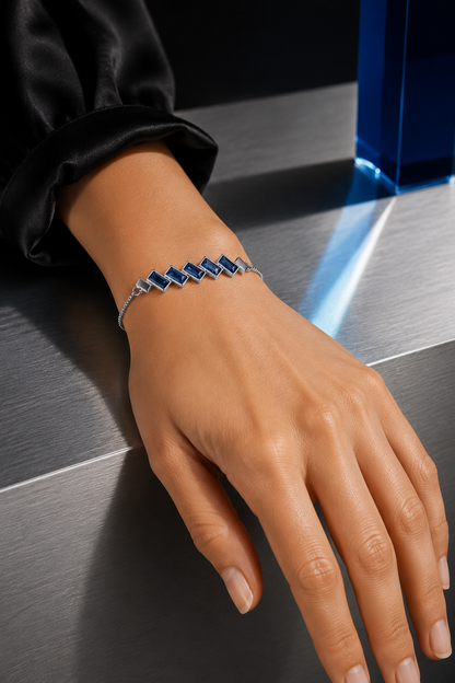 Silver Tanzanite Swarovski Crystal Bracelet – Baguette Crystal Adjustable Bracelet